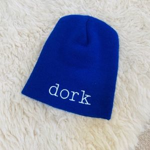 Royal blue & white DORK text logo beanie hat